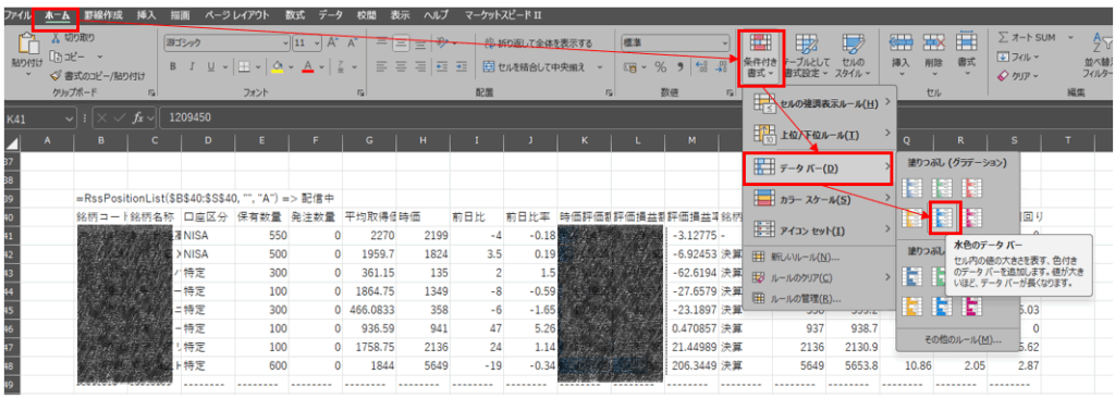 条件付き書式設定の操作手順の図