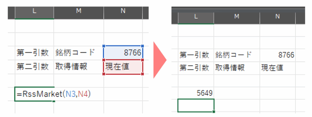 RssMaket()関数の引数をセル参照で与える例